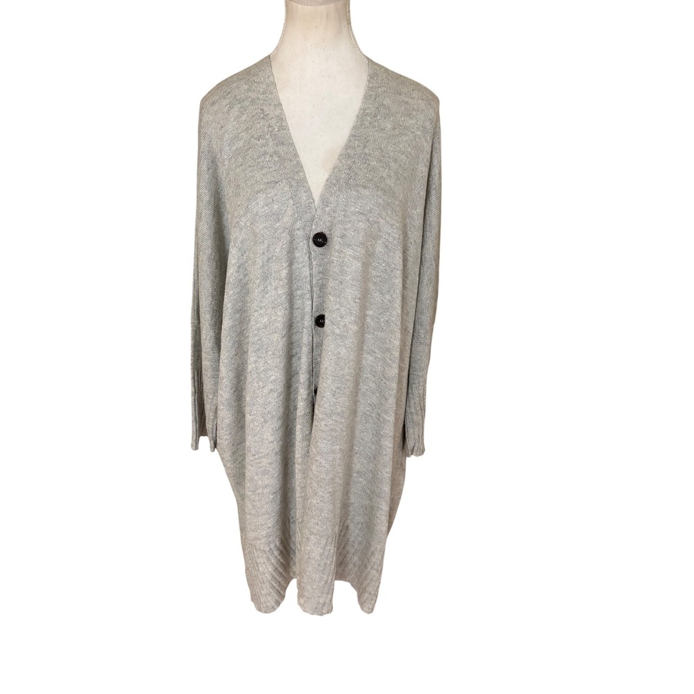 ESKANDAR Gray Linen‎ Melange Boxy Cardigan Sweater OS